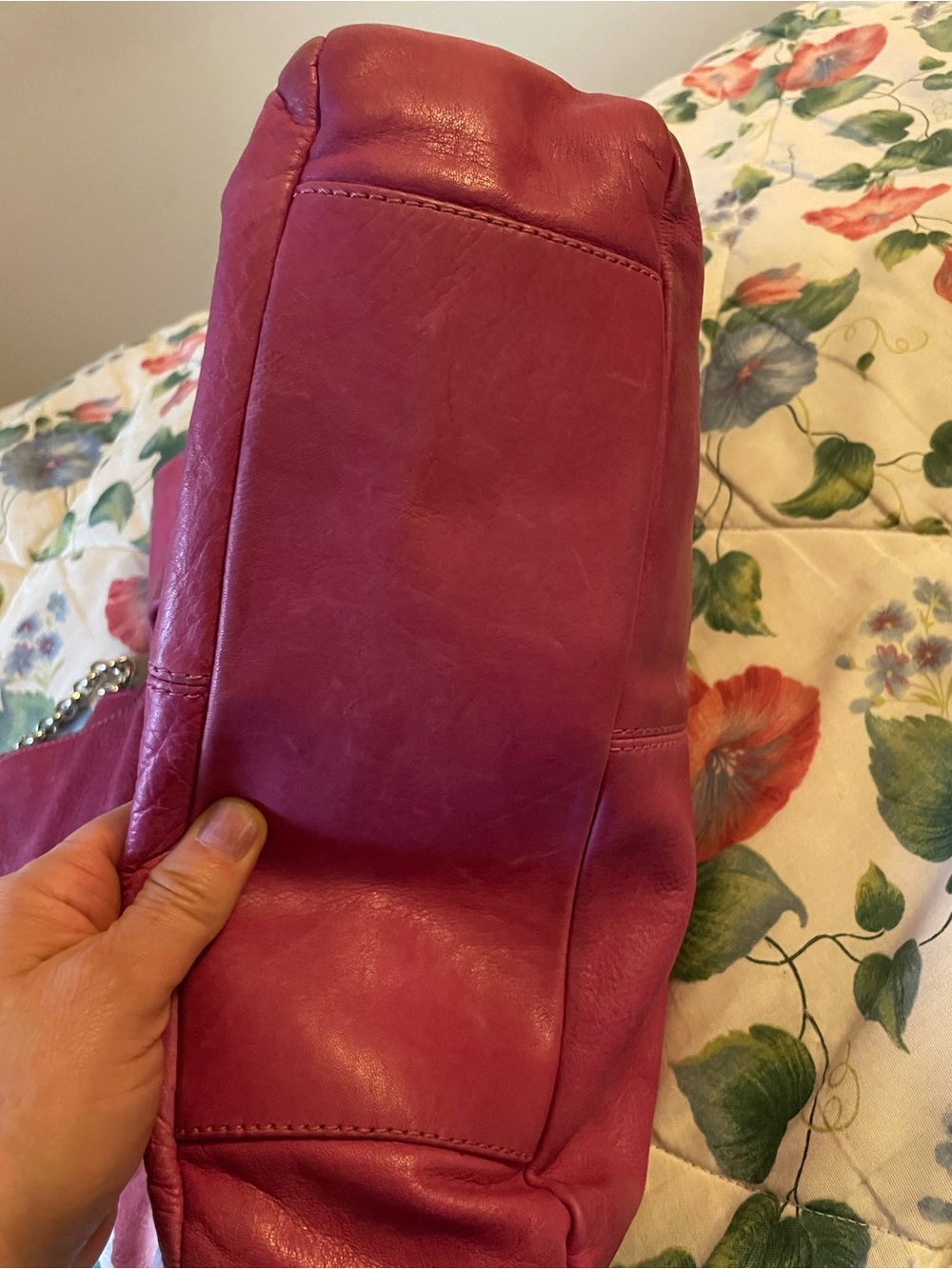 Vintage Marzia Italian Pink Leather Tote Bag with Chain Handles -Large Bag - Picture 5 of 13